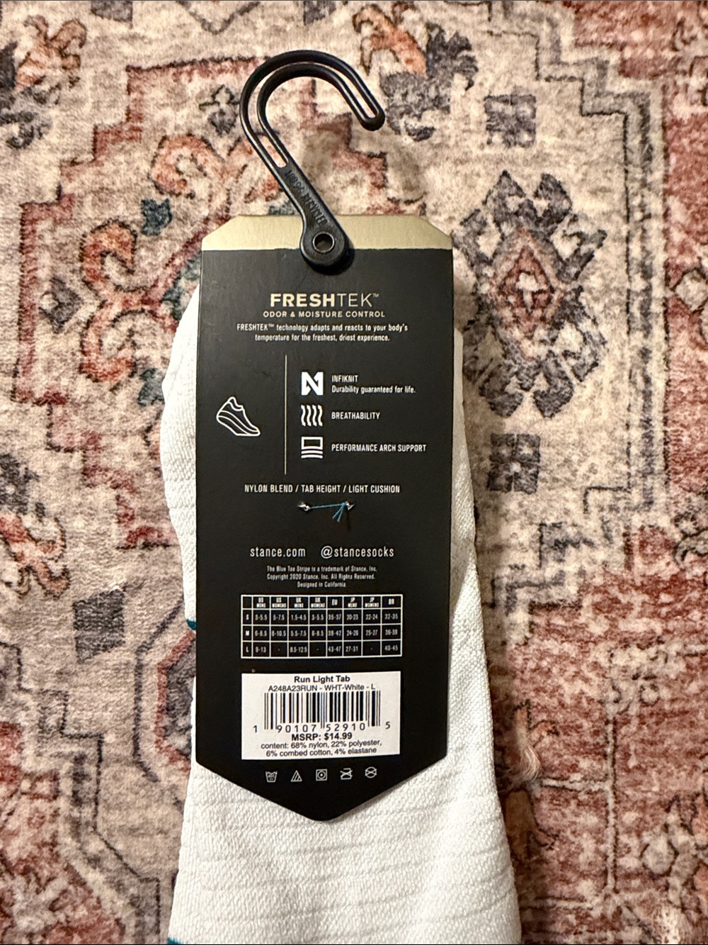 Stance Men’s Performance No-Show Socks in White with Teal Accents - Picture 3 of 3